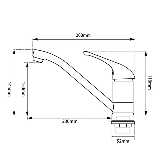 Standard Kitchen Mixer – Chrome Silver installation components and dimensions