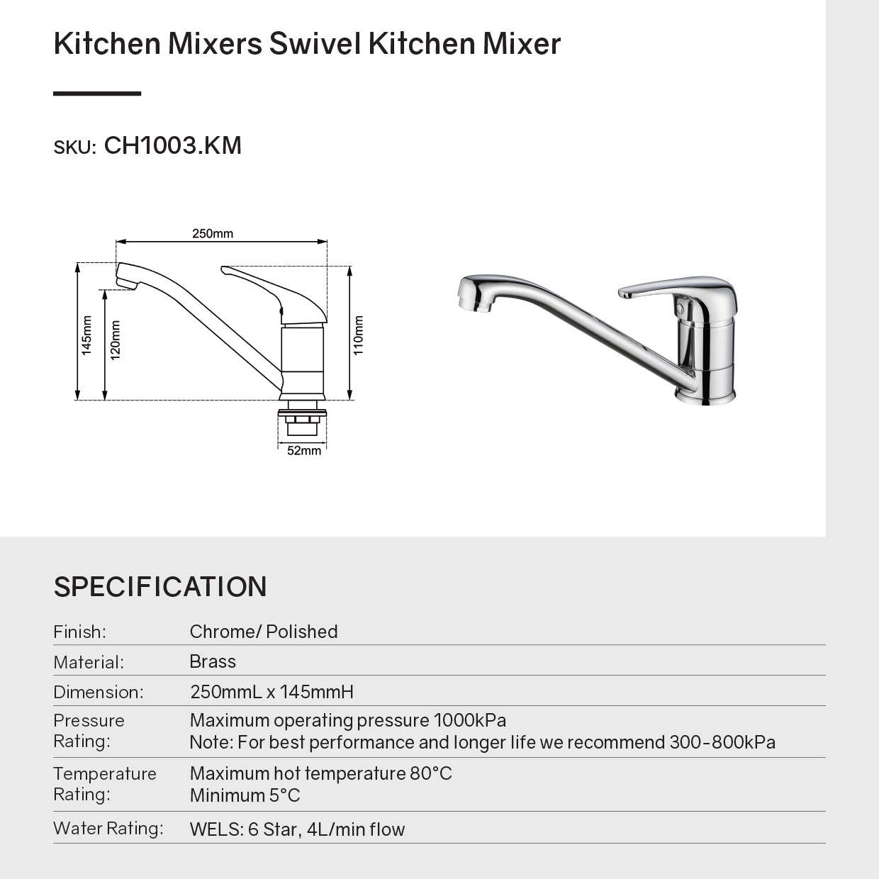 Upgrade your kitchen with our Standard Kitchen Mixer in Chrome Silver. Stylish, durable, and easy to use. Perfect for any modern kitchen. Buy now!-Kitchen Mixer-Ezymall AU