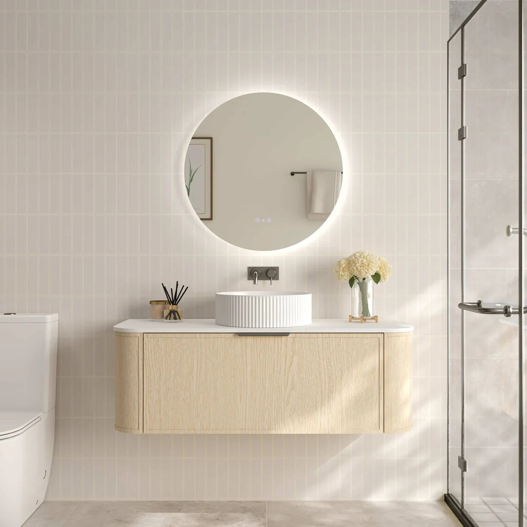 Upgrade your bathroom with the Elva 1190mm Wall Hung Vanity. Natural Oak finish, rounded edges and premium top options available.-Vanity-Gunmetal Gray-Cabinet Only-Ezymall AU