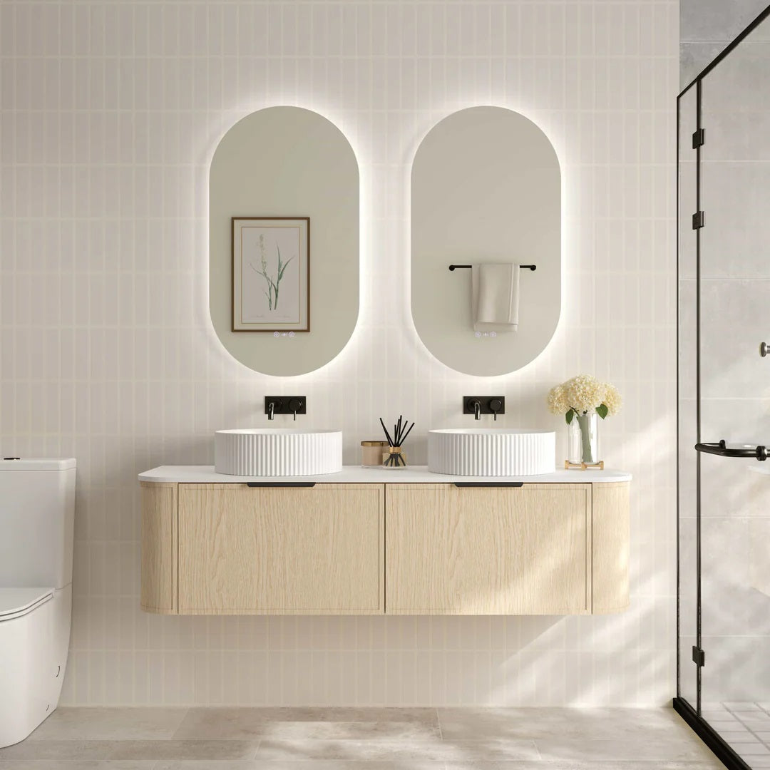 Upgrade your bathroom with the Elva 1490mm Wall Hung Vanity. Natural Oak finish, rounded edges and premium top options available.-Vanity-Matte Black-Cabinet Only-Ezymall AU