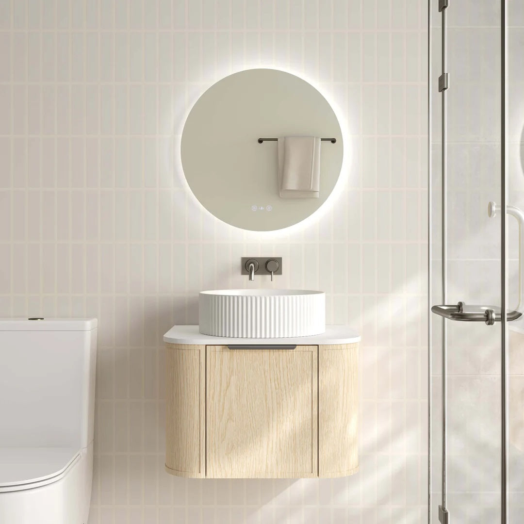 Upgrade your bathroom with the Elva 590mm Wall Hung Vanity. Natural Oak finish, rounded edges and premium handle options available.-Vanity-Gunmetal Gray-Cabinet Only-Ezymall AU