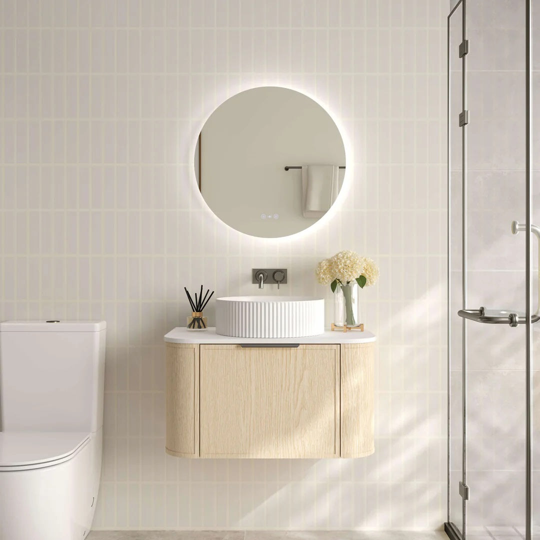Upgrade your bathroom with the Elva 740mm Wall Hung Vanity. Natural Oak finish, rounded edges and premium top options available.-Vanity-Gunmetal Gray-Cabinet Only-Ezymall AU