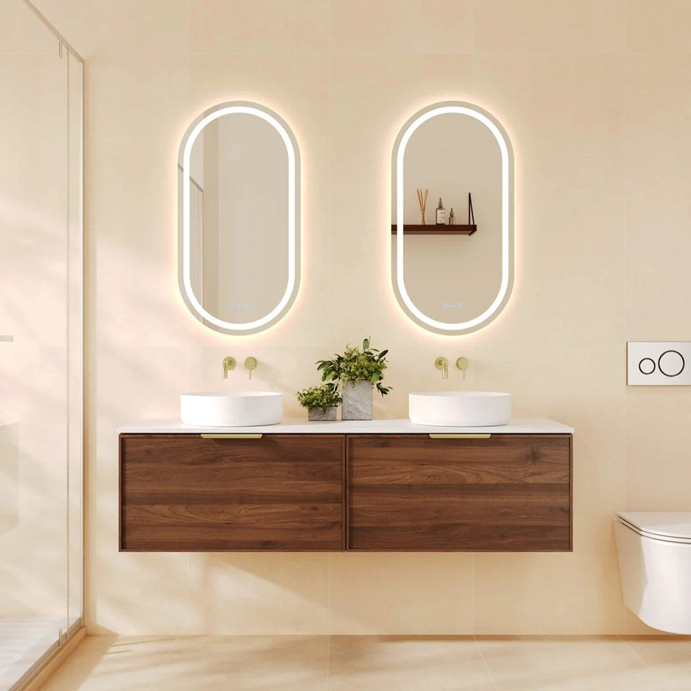 Upgrade your bathroom with the Paris 1490mm Wall Hung Vanity. Walnut Woodmatt finish, double drawers and premium top options available.-Vanity-Brushed Brass Gold-Cabinet Only-Ezymall AU