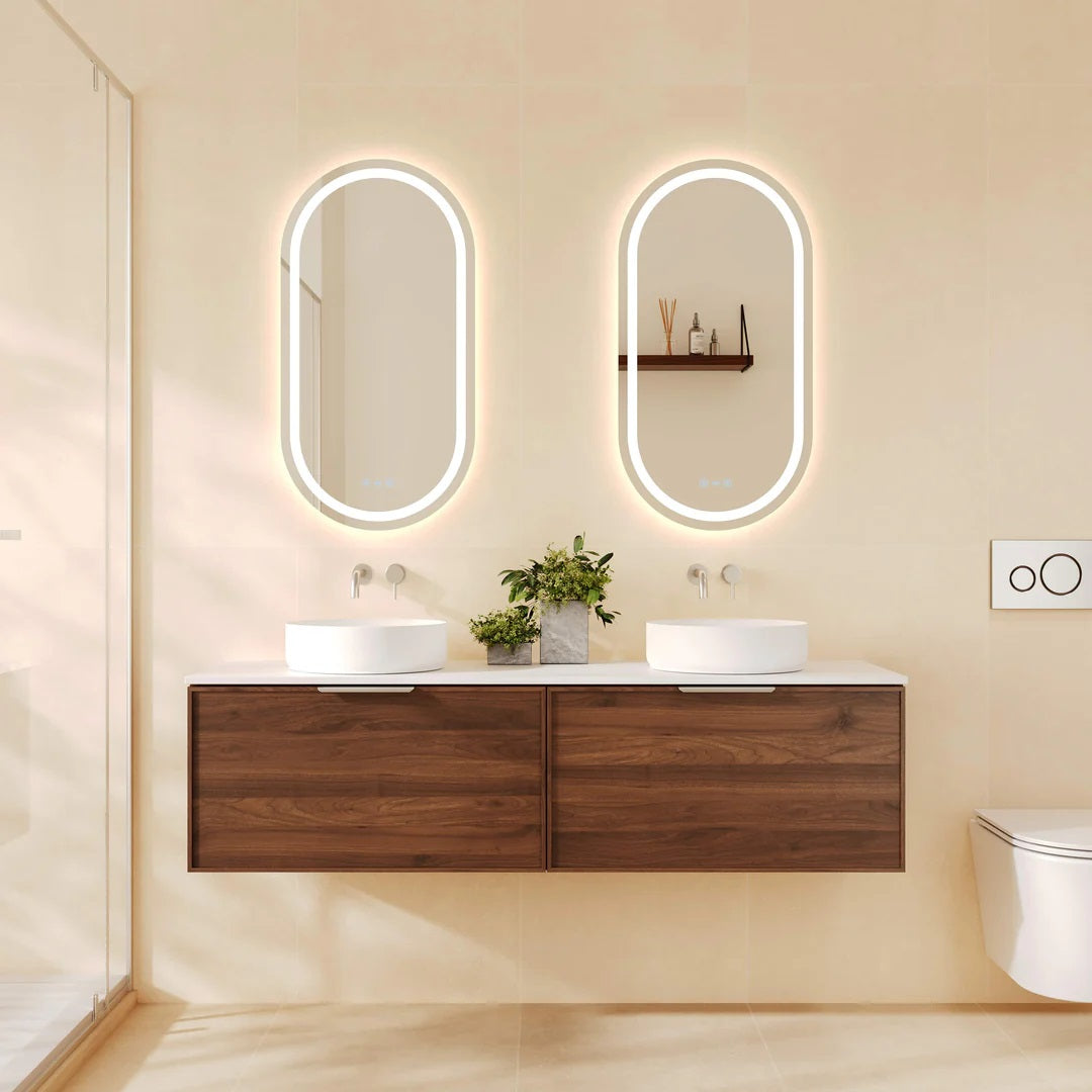 Upgrade your bathroom with the Paris 1490mm Wall Hung Vanity. Walnut Woodmatt finish, double drawers and premium top options available.-Vanity-Brushed Nickel Silver-Cabinet Only-Ezymall AU