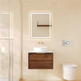 Load image into Gallery viewer, Upgrade your bathroom with the Paris 590mm Wall Hung Vanity. Walnut Woodmatt finish, brushed gold handle and premium top options available.-Vanity-Brushed Brass Gold-Cabinet Only-Ezymall AU
