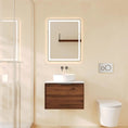 Load image into Gallery viewer, Upgrade your bathroom with the Paris 590mm Wall Hung Vanity. Walnut Woodmatt finish, brushed gold handle and premium top options available.-Vanity-Gunmetal Gray-Cabinet Only-Ezymall AU
