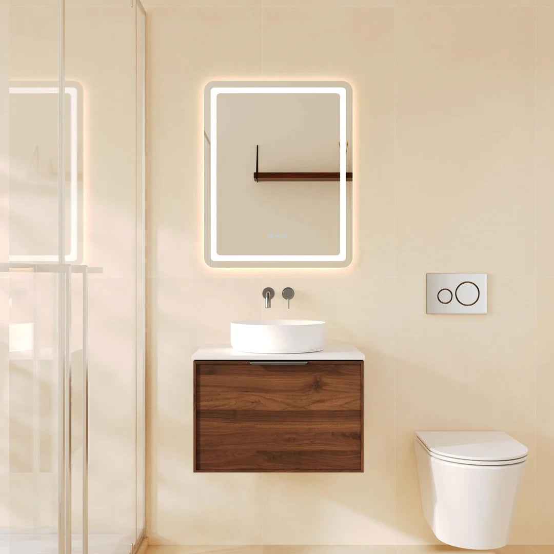 Upgrade your bathroom with the Paris 590mm Wall Hung Vanity. Walnut Woodmatt finish, brushed gold handle and premium top options available.-Vanity-Gunmetal Gray-Cabinet Only-Ezymall AU