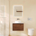 Load image into Gallery viewer, Upgrade your bathroom with the Paris 590mm Wall Hung Vanity. Walnut Woodmatt finish, brushed gold handle and premium top options available.-Vanity-Matte Black-Cabinet Only-Ezymall AU
