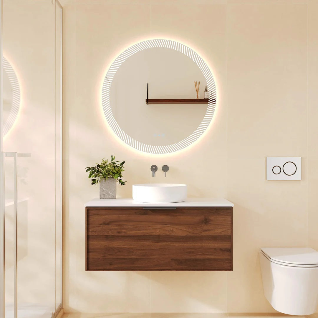 Upgrade your bathroom with the Paris 890mm Wall Hung Vanity. Walnut Woodmatt finish, premium handle options and customisable top selections.-Vanity-Gunmetal Gray-Cabinet Only-Ezymall AU