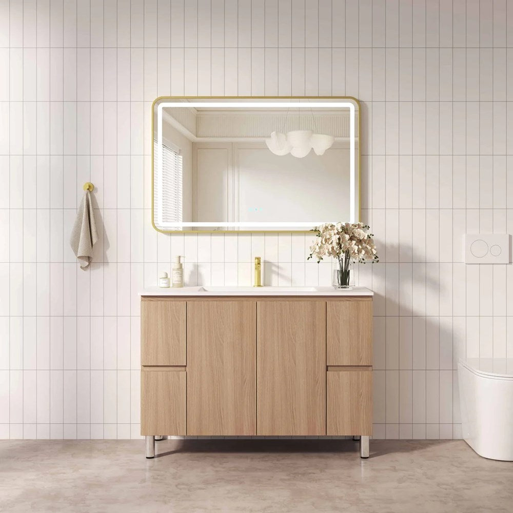 Upgrade your bathroom with the RITA 1175mm Freestanding Vanity. Elegant Oak finish, 2 doors, 4 drawers and premium top options available.-Vanity-Cabinet Only-Legs-Ezymall AU