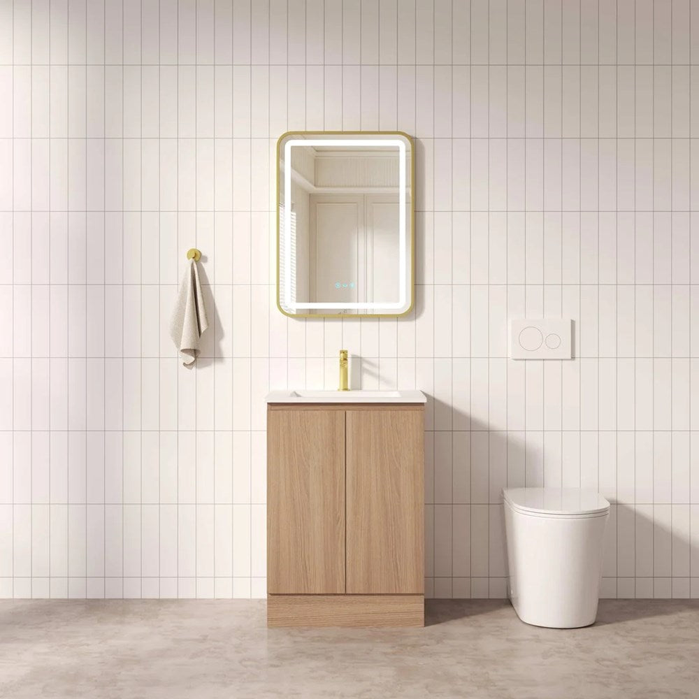 Upgrade your bathroom with the RITA 586mm Freestanding Vanity. Elegant Oak finish, two-door storage and premium top options available.-Vanity-Cabinet Only-Kickboard-Ezymall AU