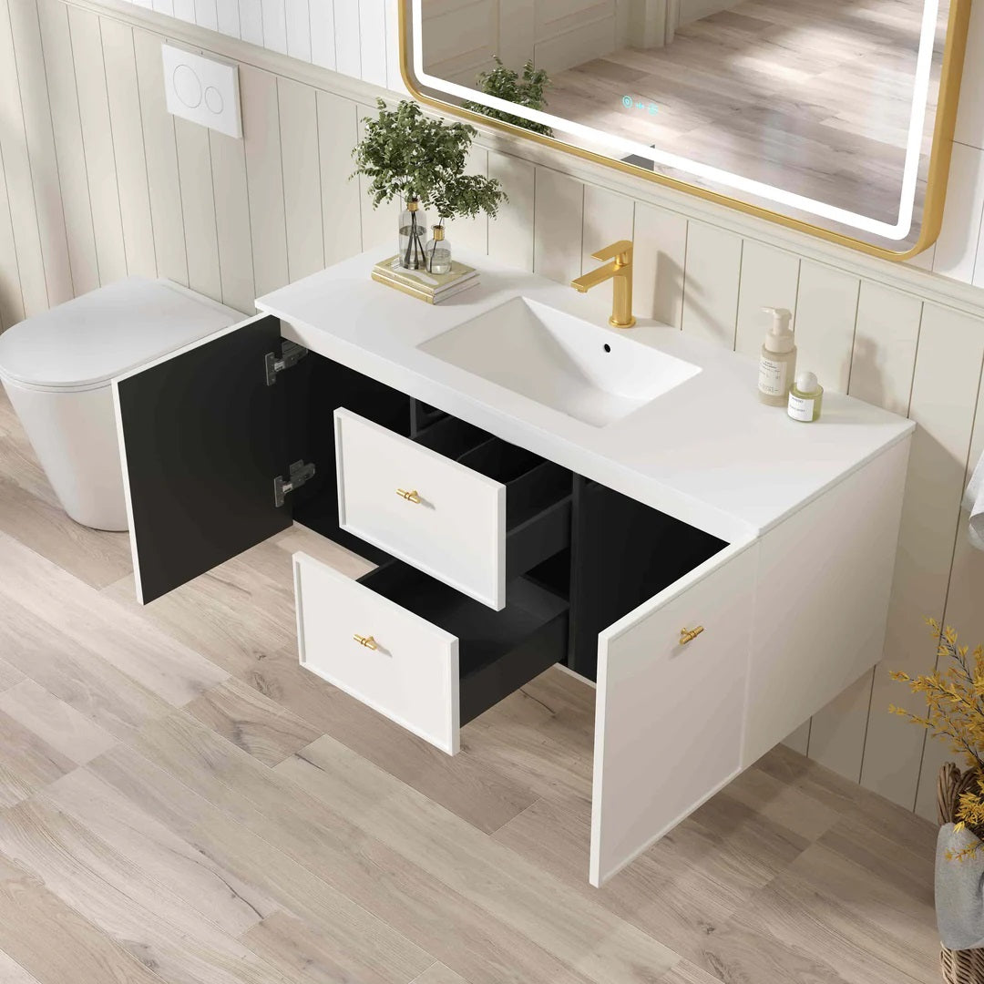Upgrade your bathroom with the Seattle 1200mm Wall Hung Vanity. Single or double bowl options, generous storage and premium top selections.-Vanity-Ceramic Top (Single Bowl)-Ezymall AU