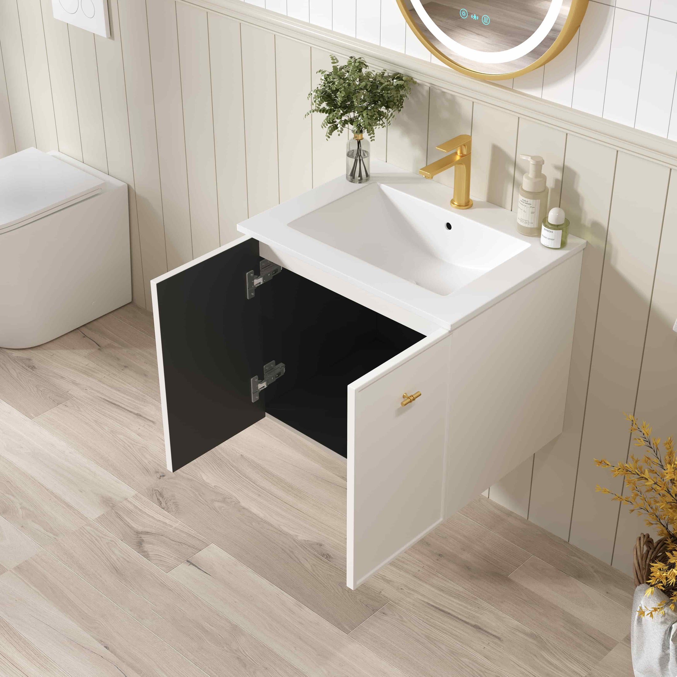 Upgrade your bathroom with the Seattle 600mm Wall Hung Vanity. Matt White finish, two-door storage and premium top options available.-Vanity-Ceramic Top-Ezymall AU