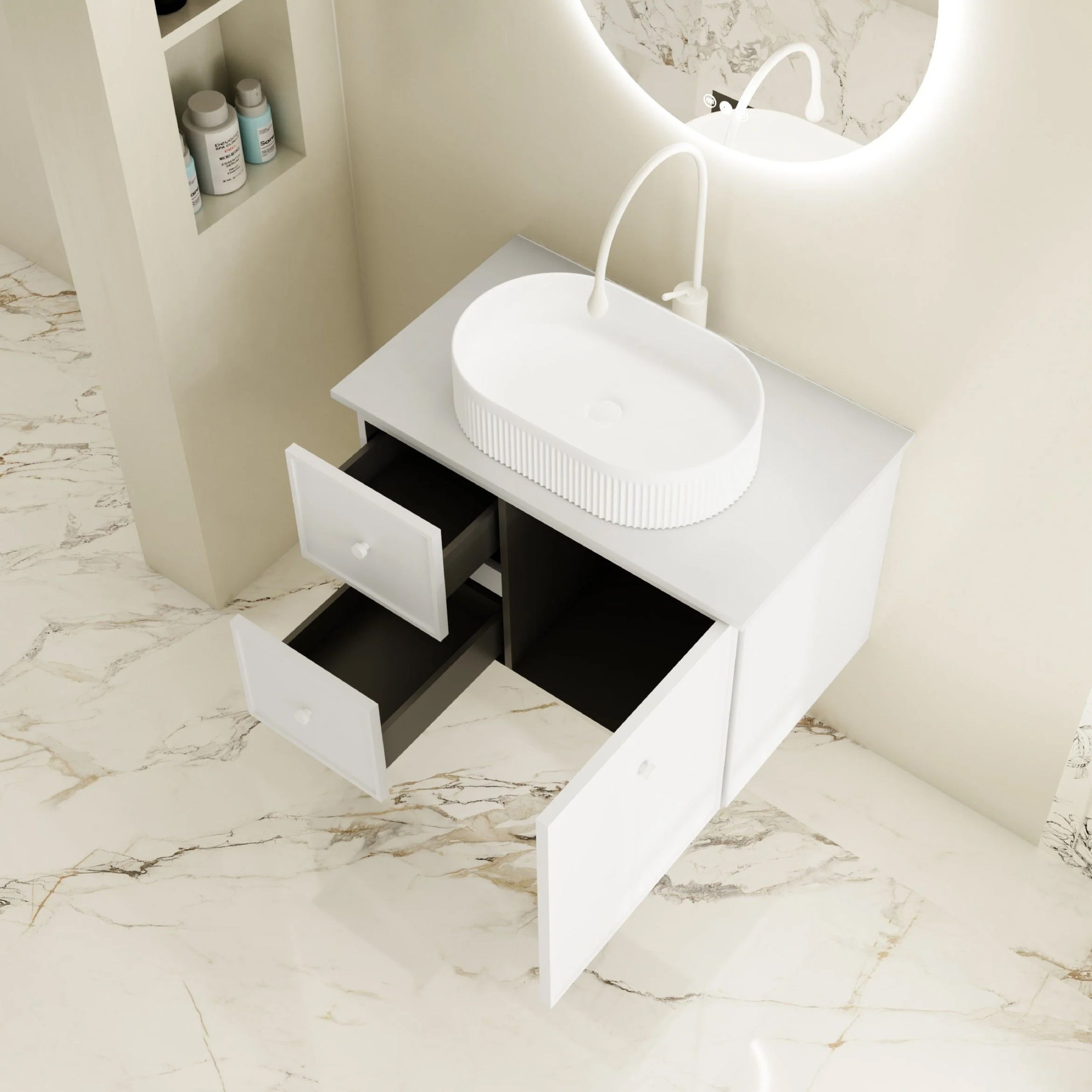 Upgrade your bathroom with the Seattle 750mm Wall Hung Vanity. Matt White finish, soft-close drawers and premium top options available.-Vanity-Luna White Stone Top-Ezymall AU