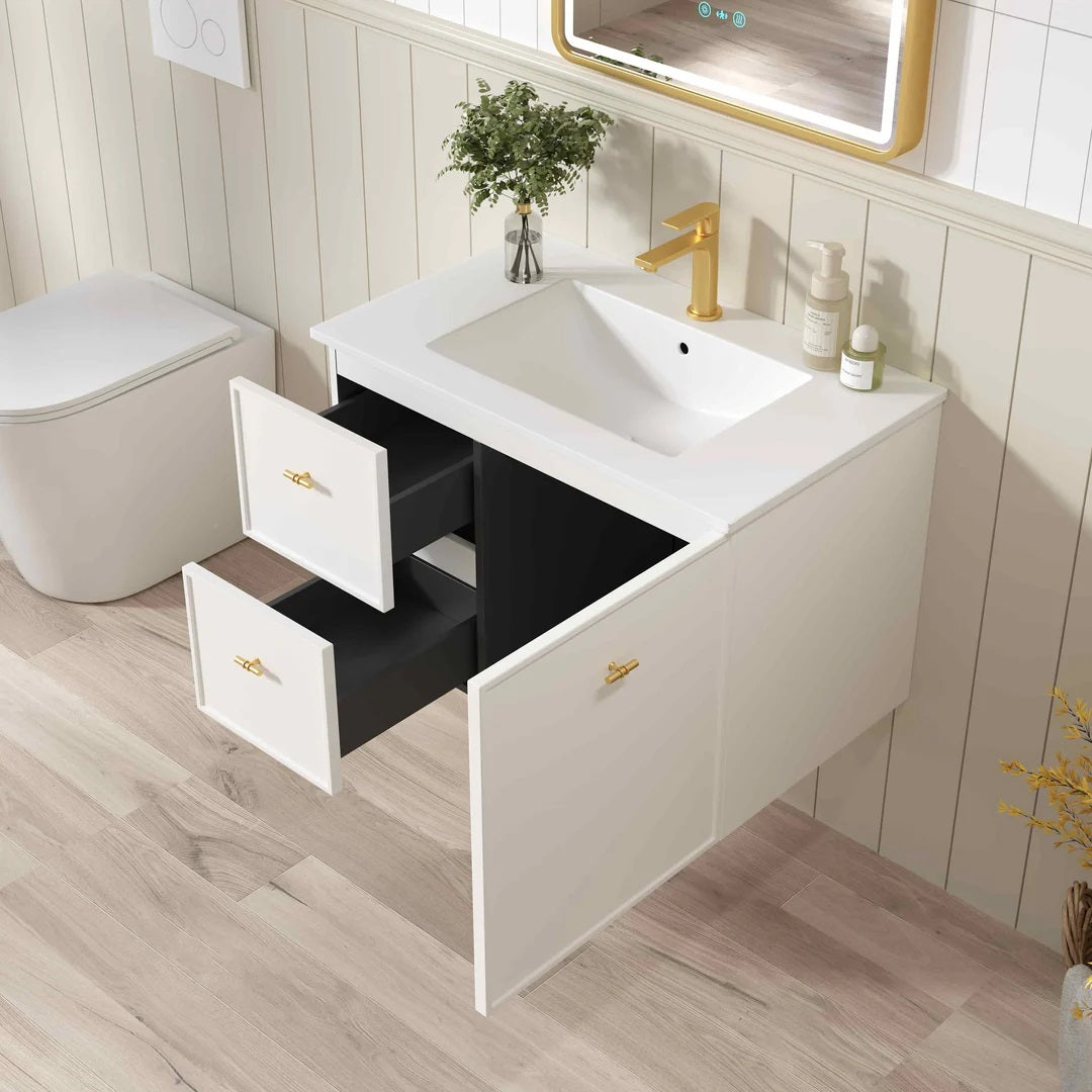 Upgrade your bathroom with the Seattle 750mm Wall Hung Vanity. Matt White finish, soft-close drawers and premium top options available.-Vanity-Ceramic Top-Ezymall AU