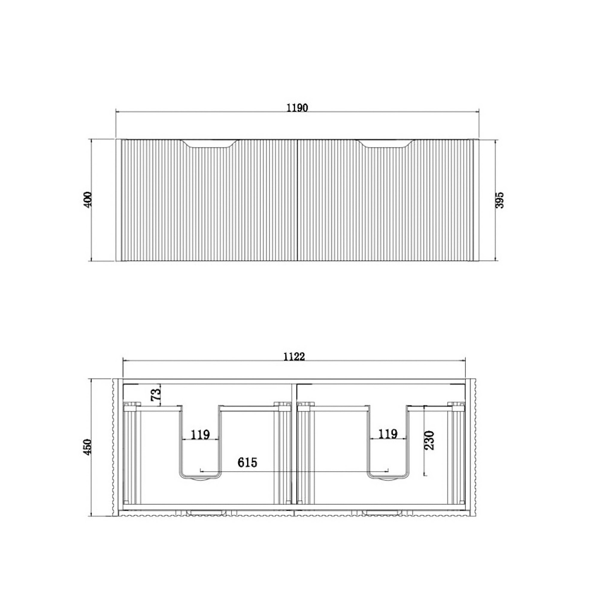 Vienna 1200mm Wall Hung Fluted Vanity Cabinet - Matte Black