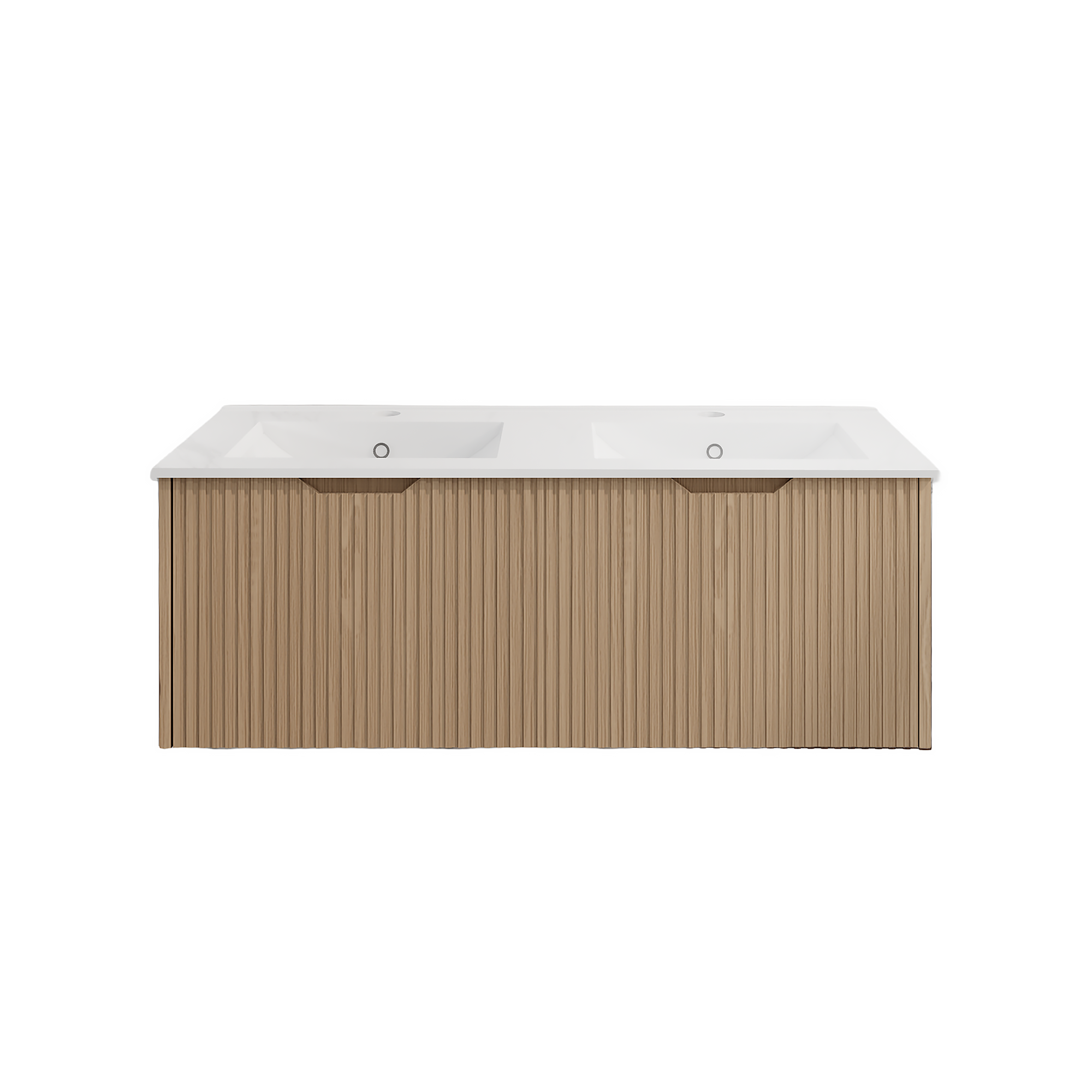 Vienna 1500mm Wall Hung Fluted Vanity Cabinet (Double Bowl) - American Oak