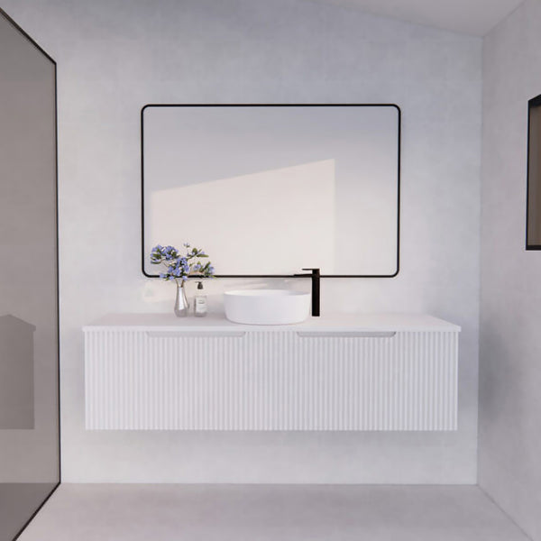1500mm fluted wall hung vanity in matte white. Spacious single bowl design with multiple top options. Modern, functional and stylish.-Vanity-Cabinet Only-Ezymall AU