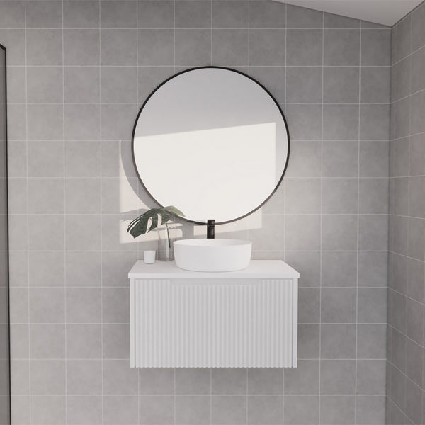 Modern 750mm fluted wall hung vanity in Matte White. Available with multiple top options. Stylish, space-saving and designed for everyday use.-Vanity-Cabinet Only-Ezymall AU