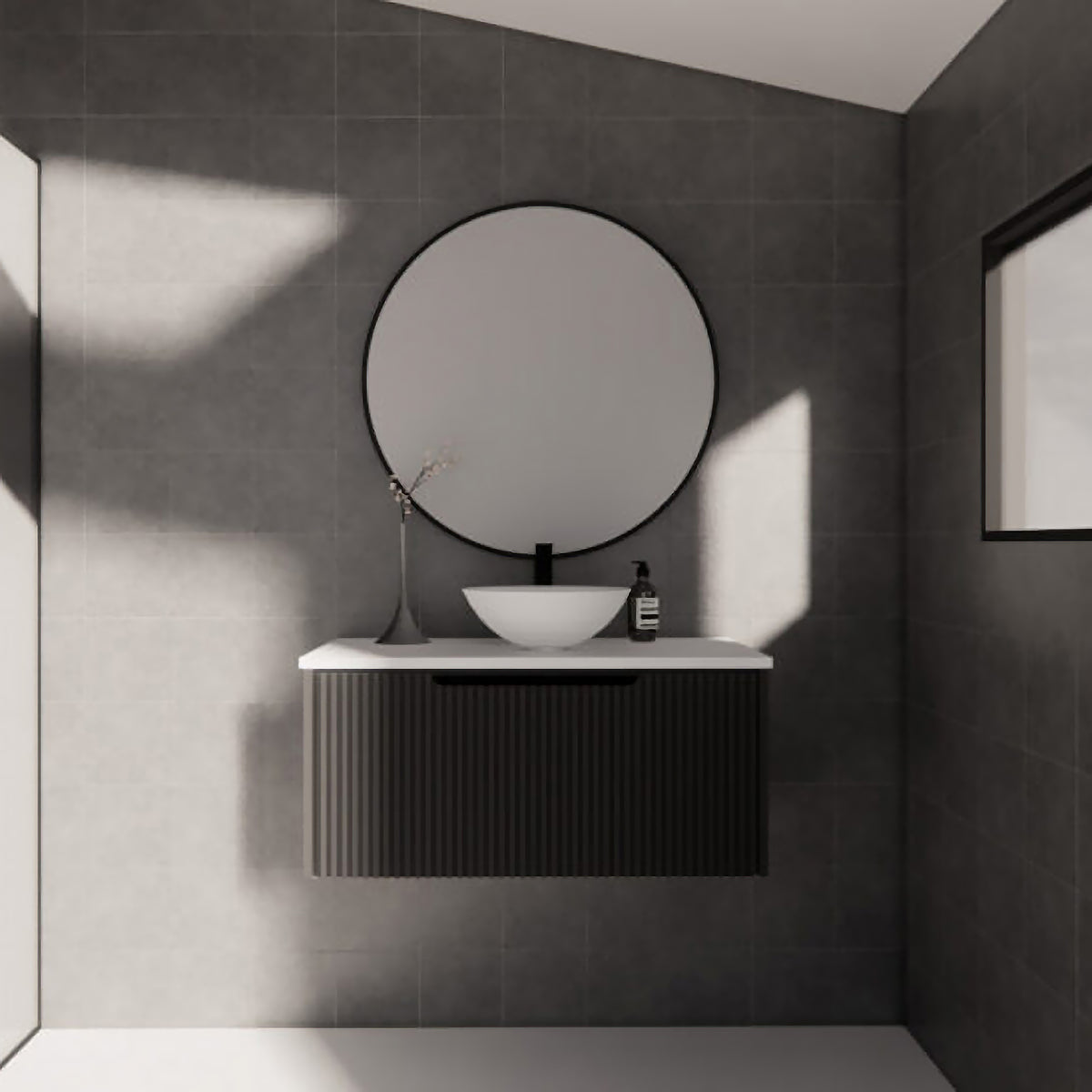 Vienna 900mm Wall Hung Fluted Vanity Cabinet – Matte Black – cabinet only – view 3