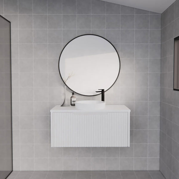 Modern 900mm wall hung vanity in matte white. Available with multiple top options. Spacious, stylish and designed for everyday use-Vanity-Cabinet Only-Ezymall AU