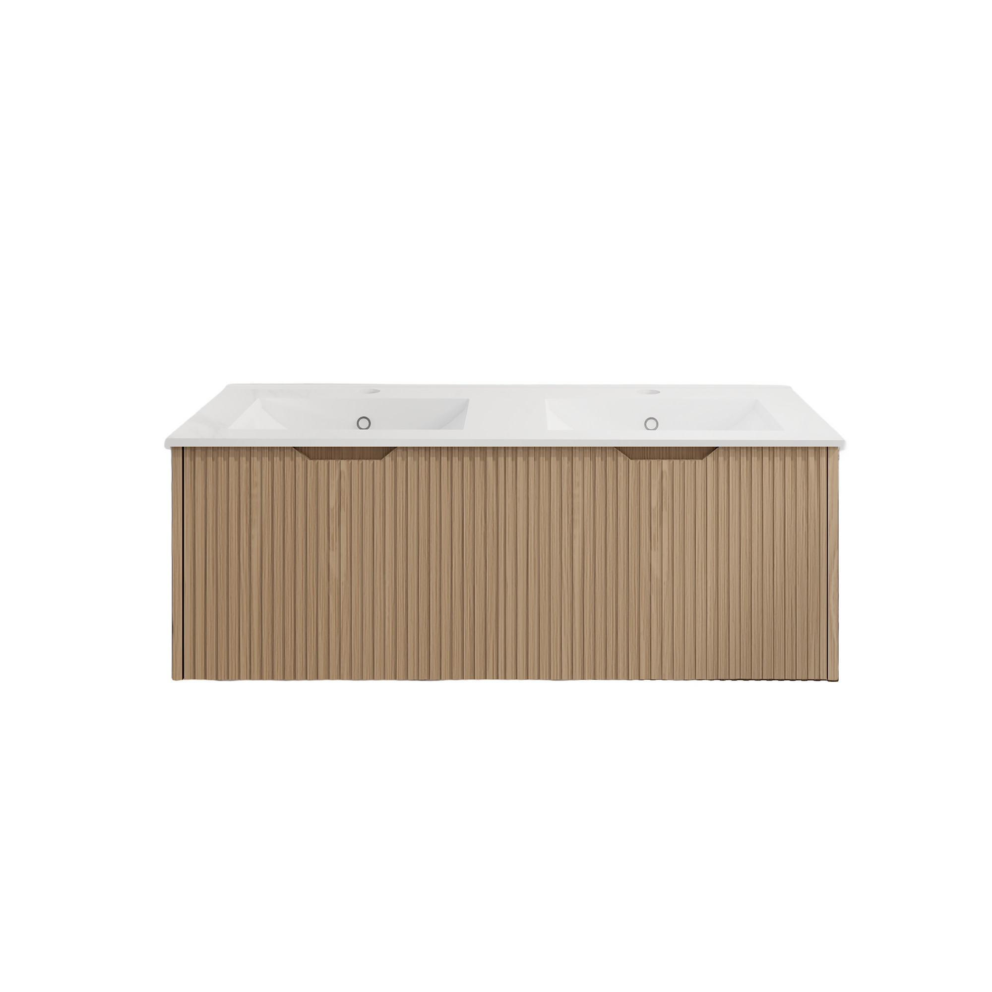 Vienna 1200mm Wall Hung Fluted Vanity Cabinet (Double Bowl) - American Oak