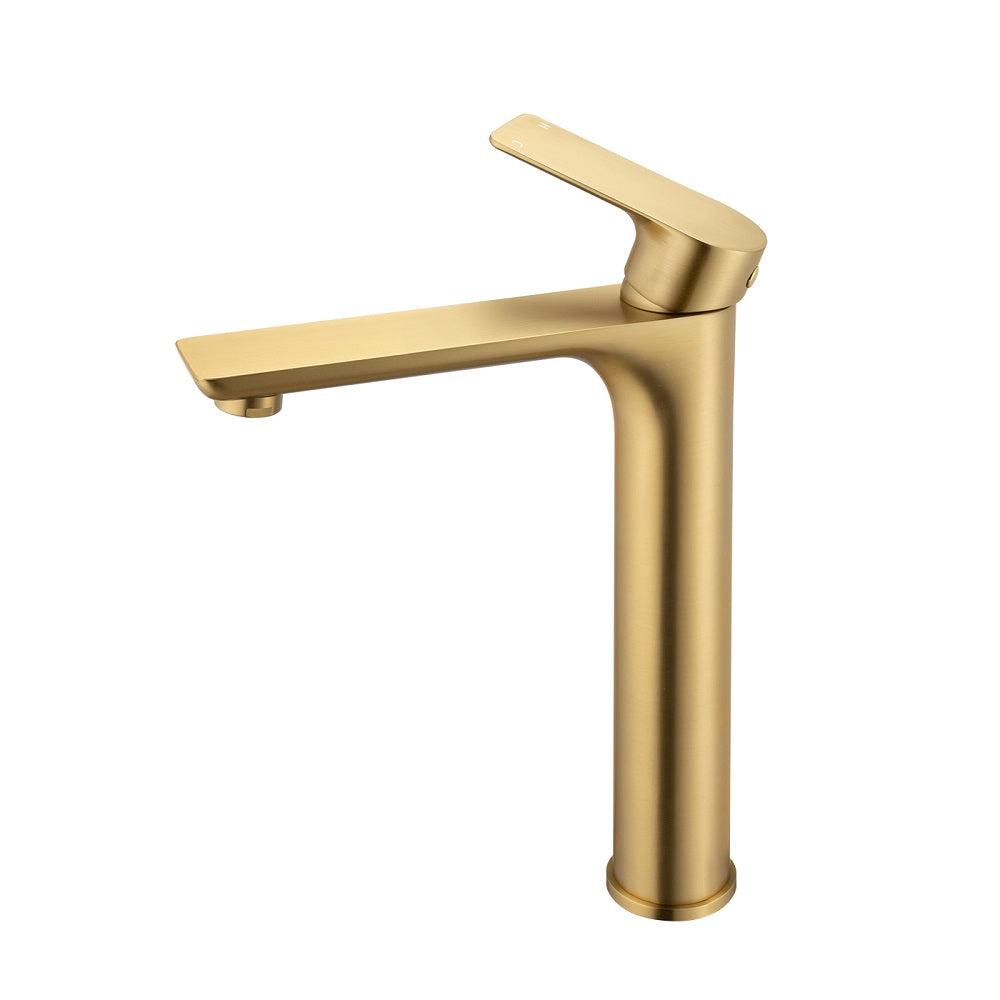 Add elegance to your basin with the VOG Solid Brass Tall Basin Mixer in Brushed Brass Gold. Durable, stylish, and easy to install. Shop now at Ezymall!-Basin Mixer-Ezymall AU