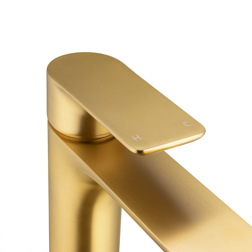 Add elegance to your basin with the VOG Solid Brass Tall Basin Mixer in Brushed Brass Gold. Durable, stylish, and easy to install. Shop now at Ezymall!-Basin Mixer-Ezymall AU