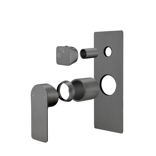 VOG solid brass wall mixer tap with diverter gunmetal grey – view 2