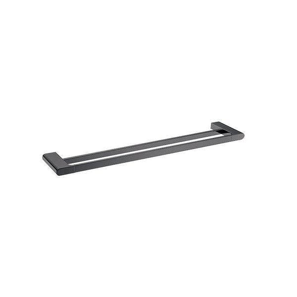 Enhance your bathroom with the VOG 600mm double towel rail in gunmetal grey. Crafted from zinc-alloy and brass, this durable and stylish towel rail provides ample space. Perfect for modern bathrooms.-Towel Rail-Ezymall AU