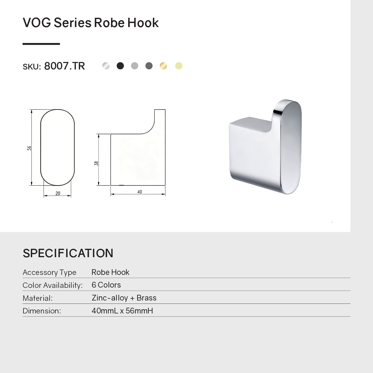Organize your robes with the VOG Robe Hook in light brushed brass. Made from durable zinc-alloy and brass for lasting quality. Shop now at Ezymall!-Robe Hook-Ezymall AU