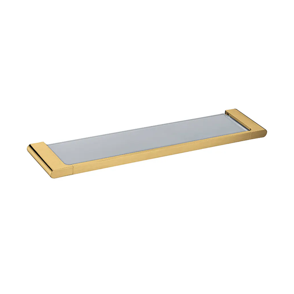 Add a touch of luxury to your bathroom with this VOG glass shelf in brushed brass gold. Made from zinc-alloy and glass, it's a stylish and functional addition.-Shelf-Ezymall AU